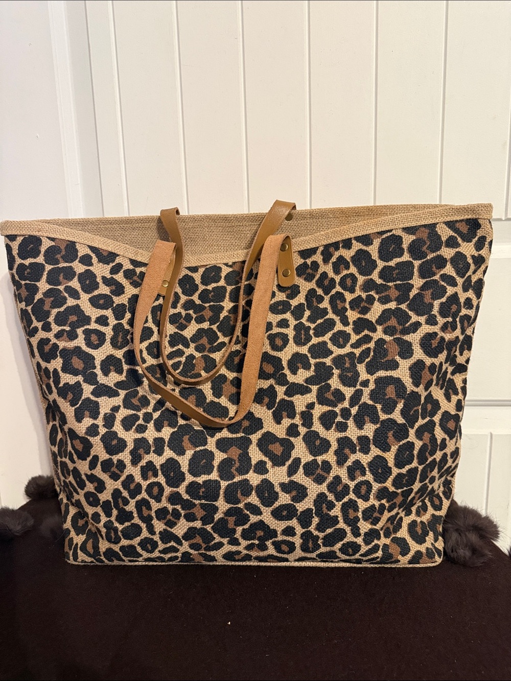 Leopard Print Tote with Tan Handles The  Royal Standard